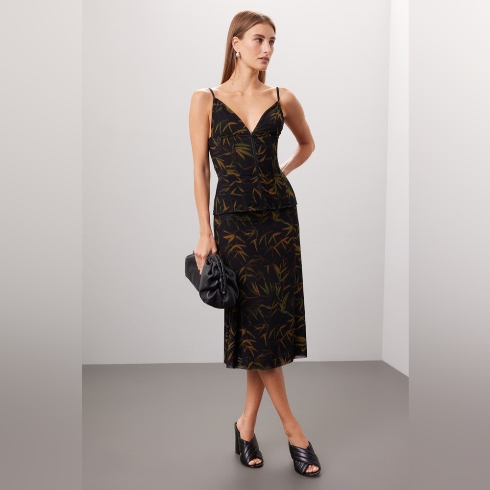 WEWOREWHAT Mesh Black Midi Skirt with falling leaves pattern small